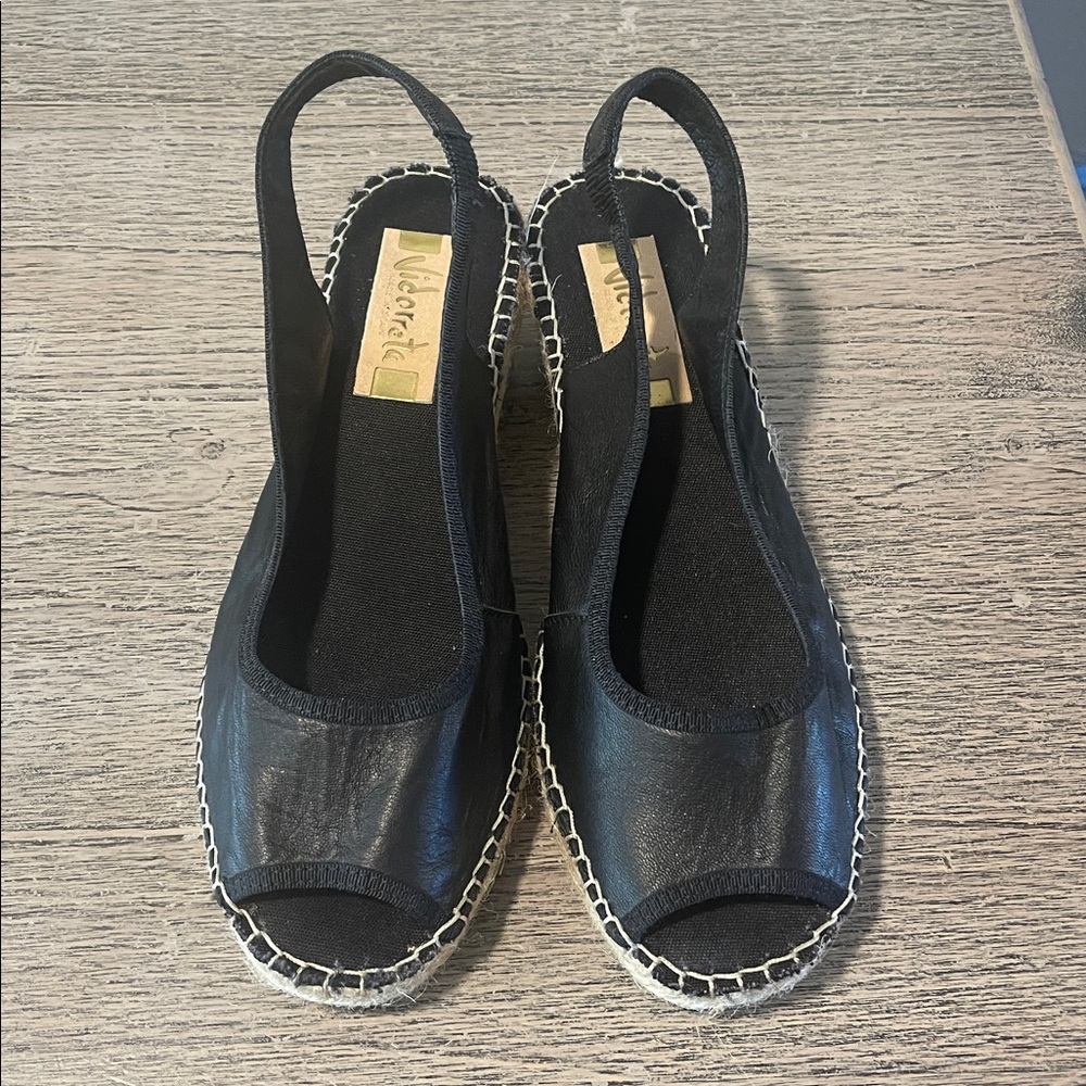 VIDORRETA SLING BACK BLACK LEATHER SANDALS size EU 39
